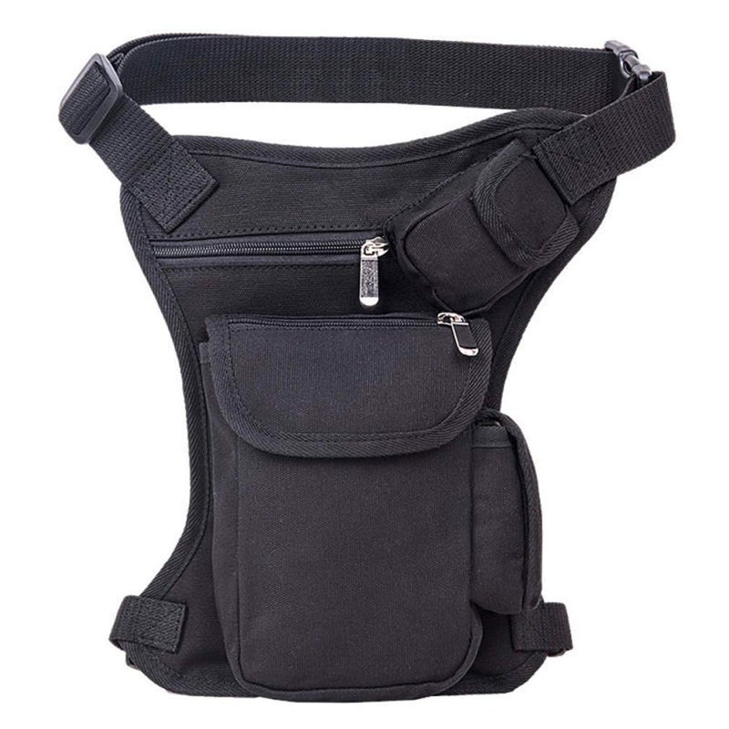 Hebetag Canvas Outdoor Travel Waist Pack Thigh Bag for Men Women Tactical Military Motorcycle Bike Multi-pocket Drop Leg Bags Pouch Black - Image 2